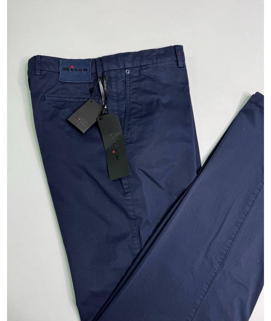 KITON Темно-синие хлопко-эластановые повседневные брюки, фото 4