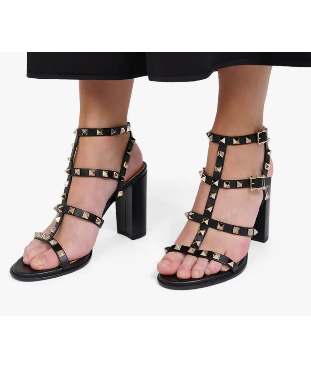 VALENTINO Черные кожаные босоножки, фото 5