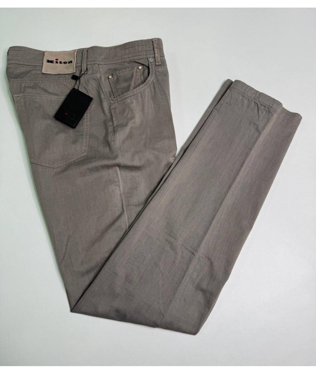 KITON Коричневые хлопко-эластановые повседневные брюки, фото 4