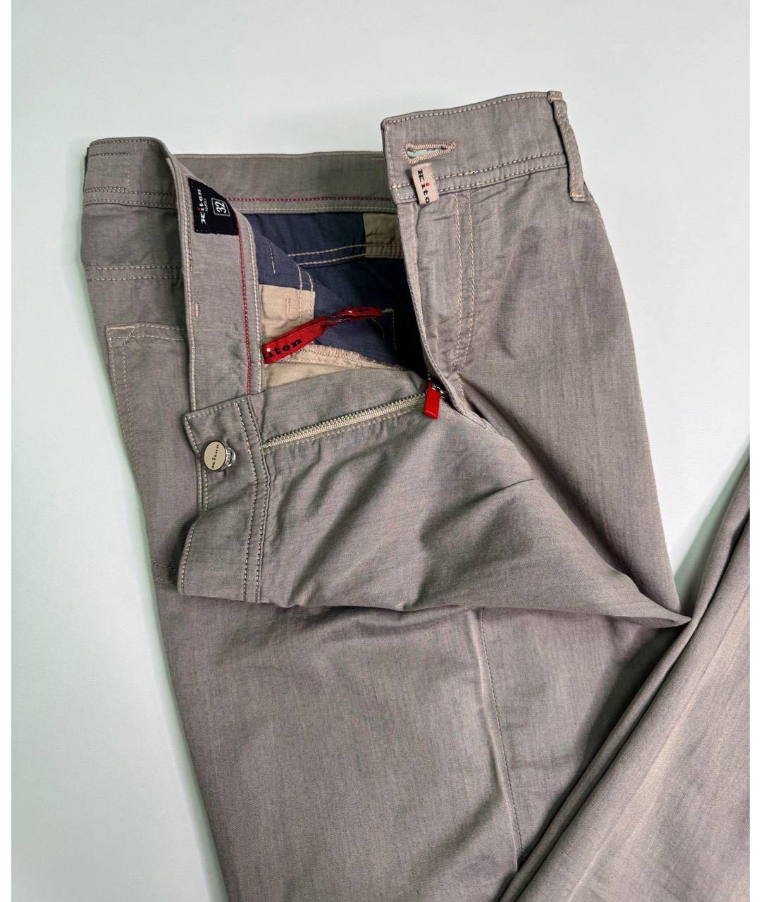 KITON Коричневые хлопко-эластановые повседневные брюки, фото 5