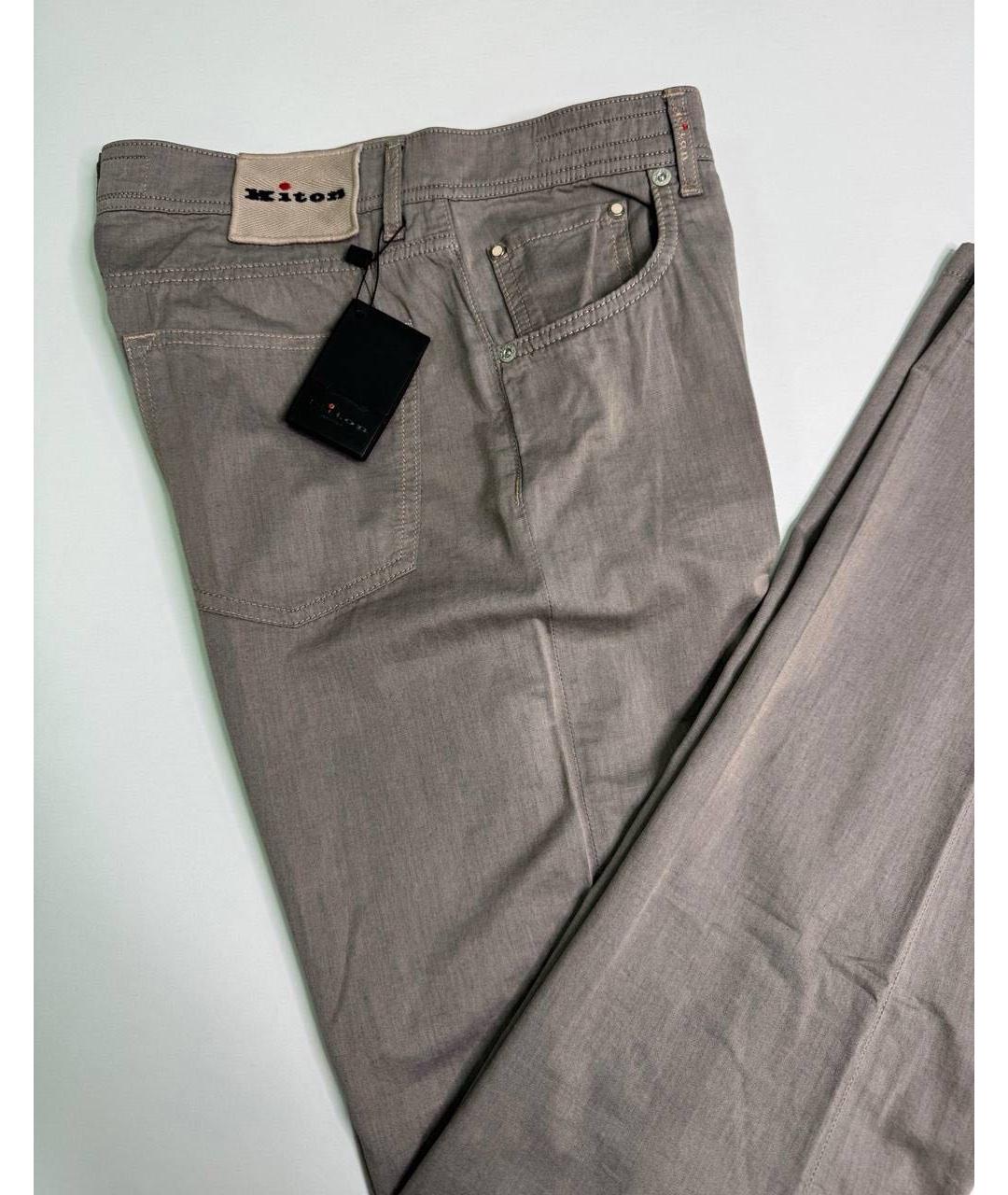 KITON Коричневые хлопко-эластановые повседневные брюки, фото 3