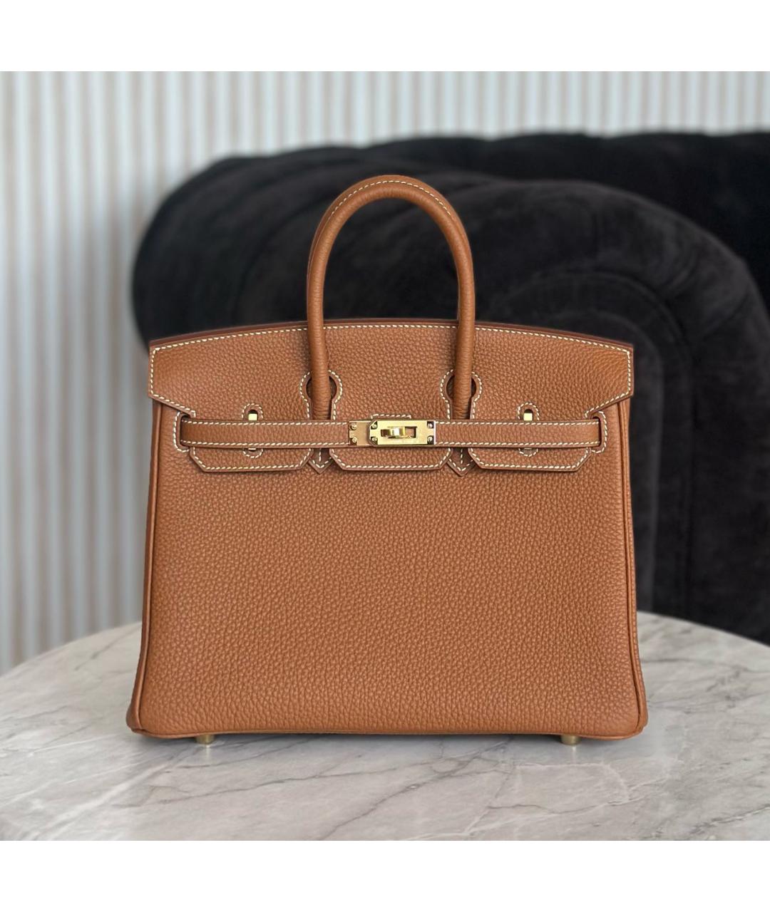 HERMES Коричневая кожаная сумка с короткими ручками, фото 5