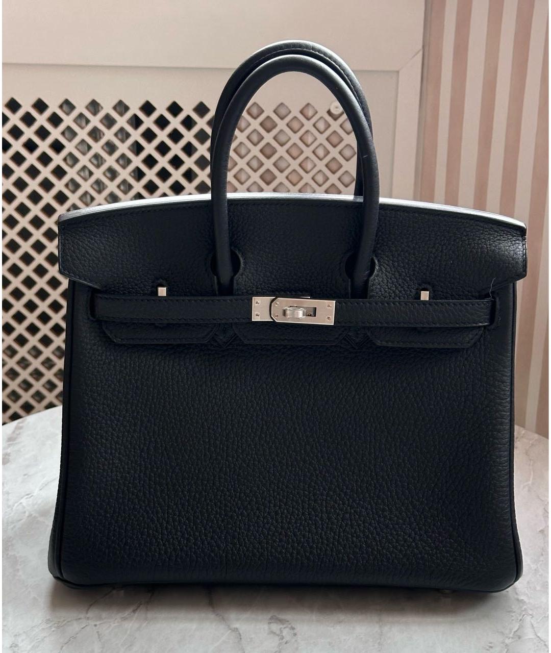 HERMES Черная кожаная сумка с короткими ручками, фото 5
