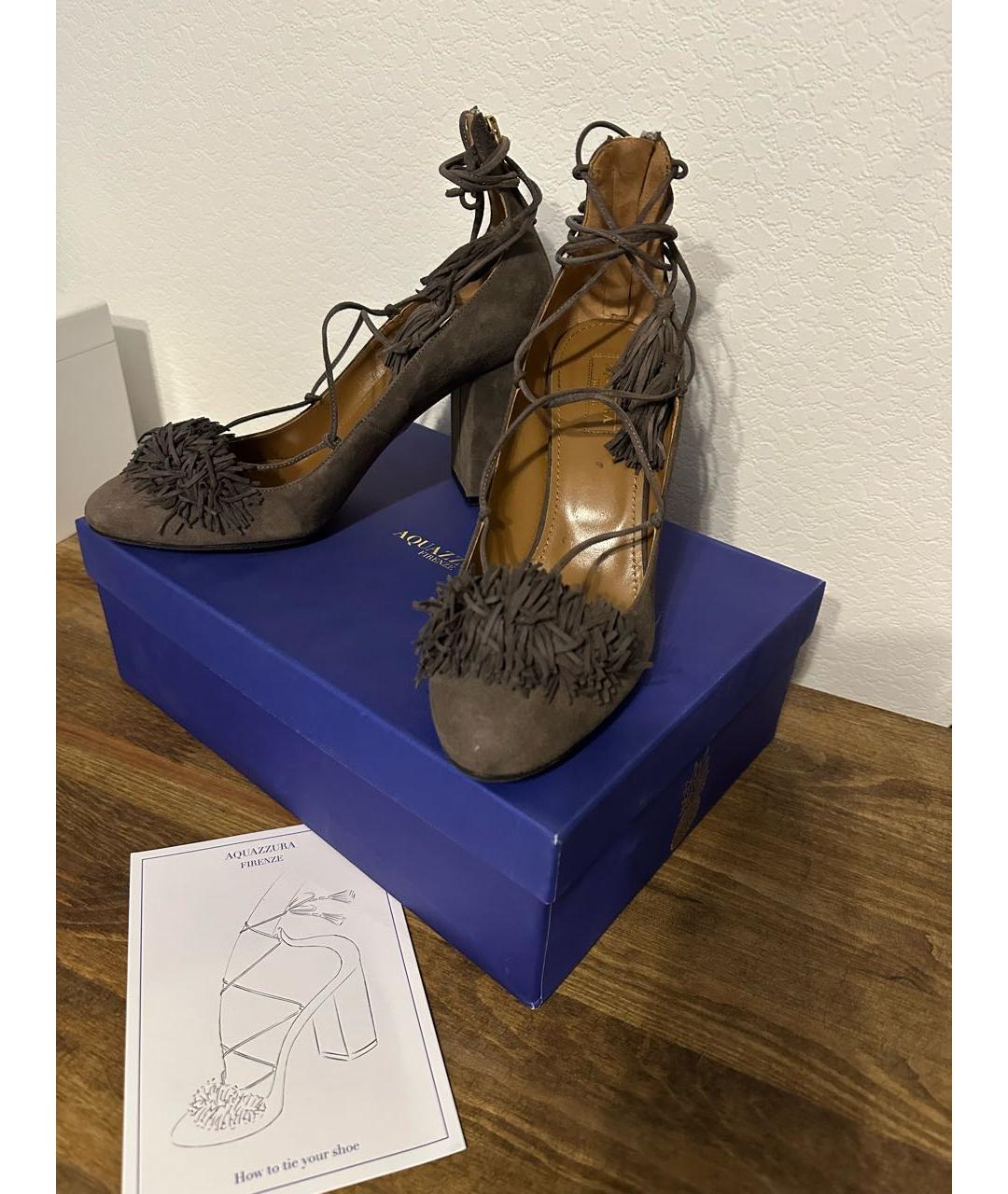 AQUAZZURA Антрацитовые замшевые туфли, фото 5