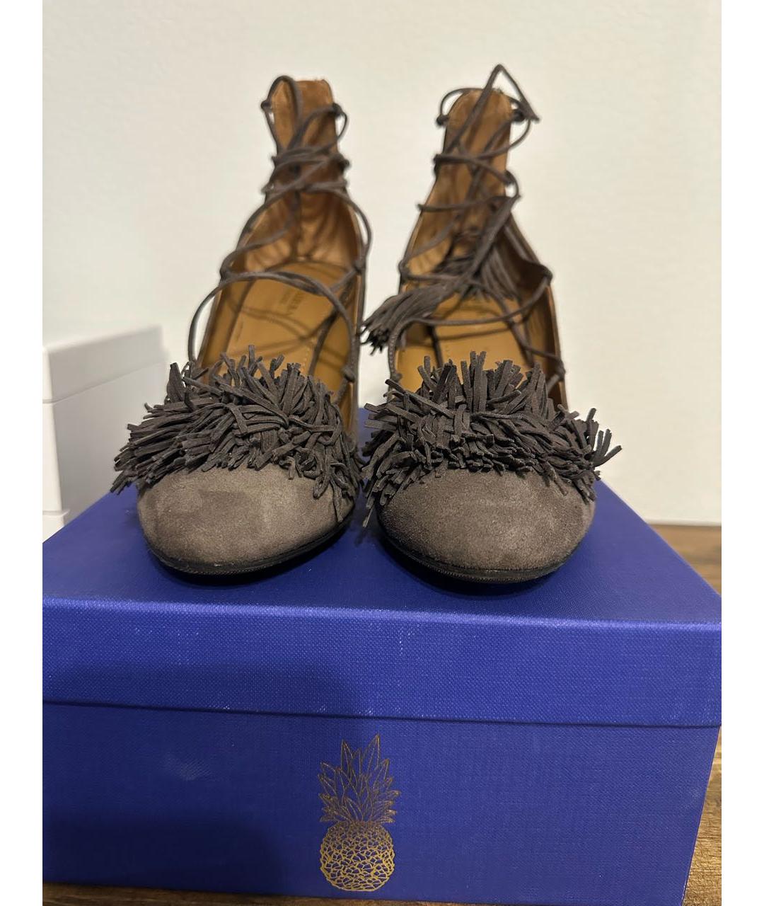 AQUAZZURA Антрацитовые замшевые туфли, фото 2