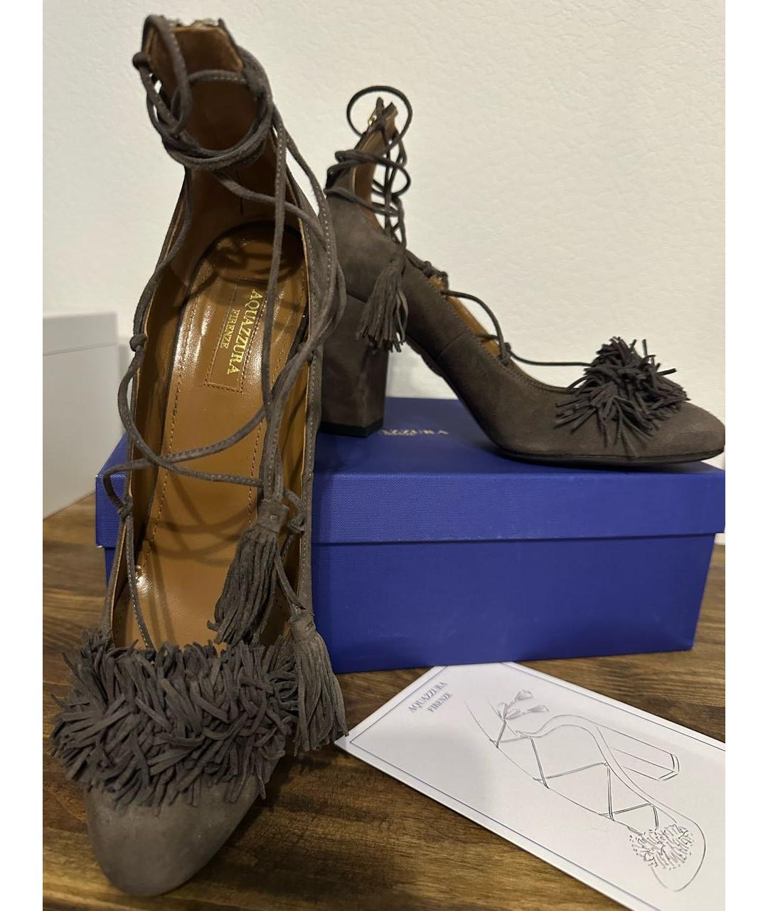 AQUAZZURA Антрацитовые замшевые туфли, фото 3