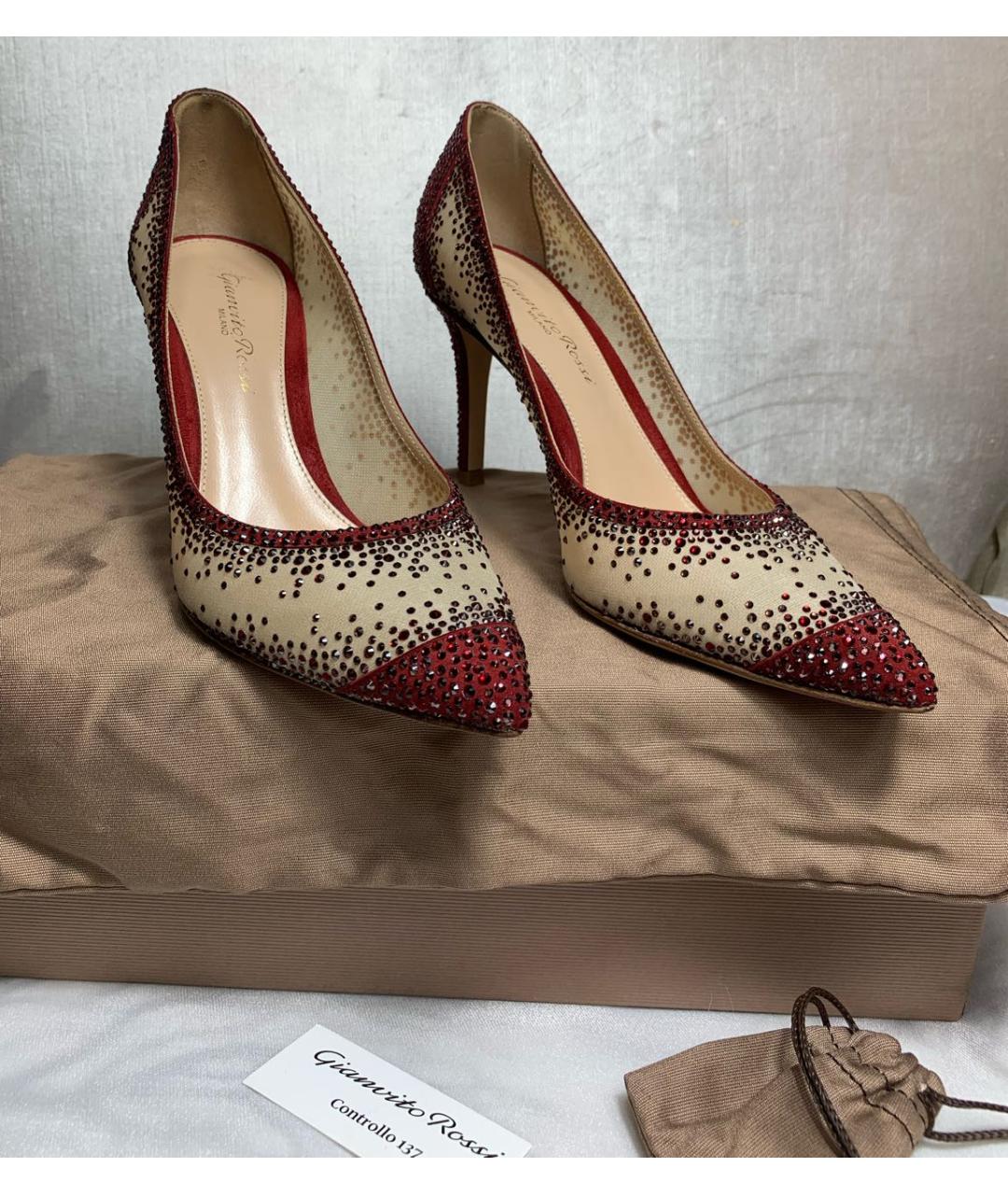GIANVITO ROSSI Бордовые лодочки на низком каблуке, фото 6