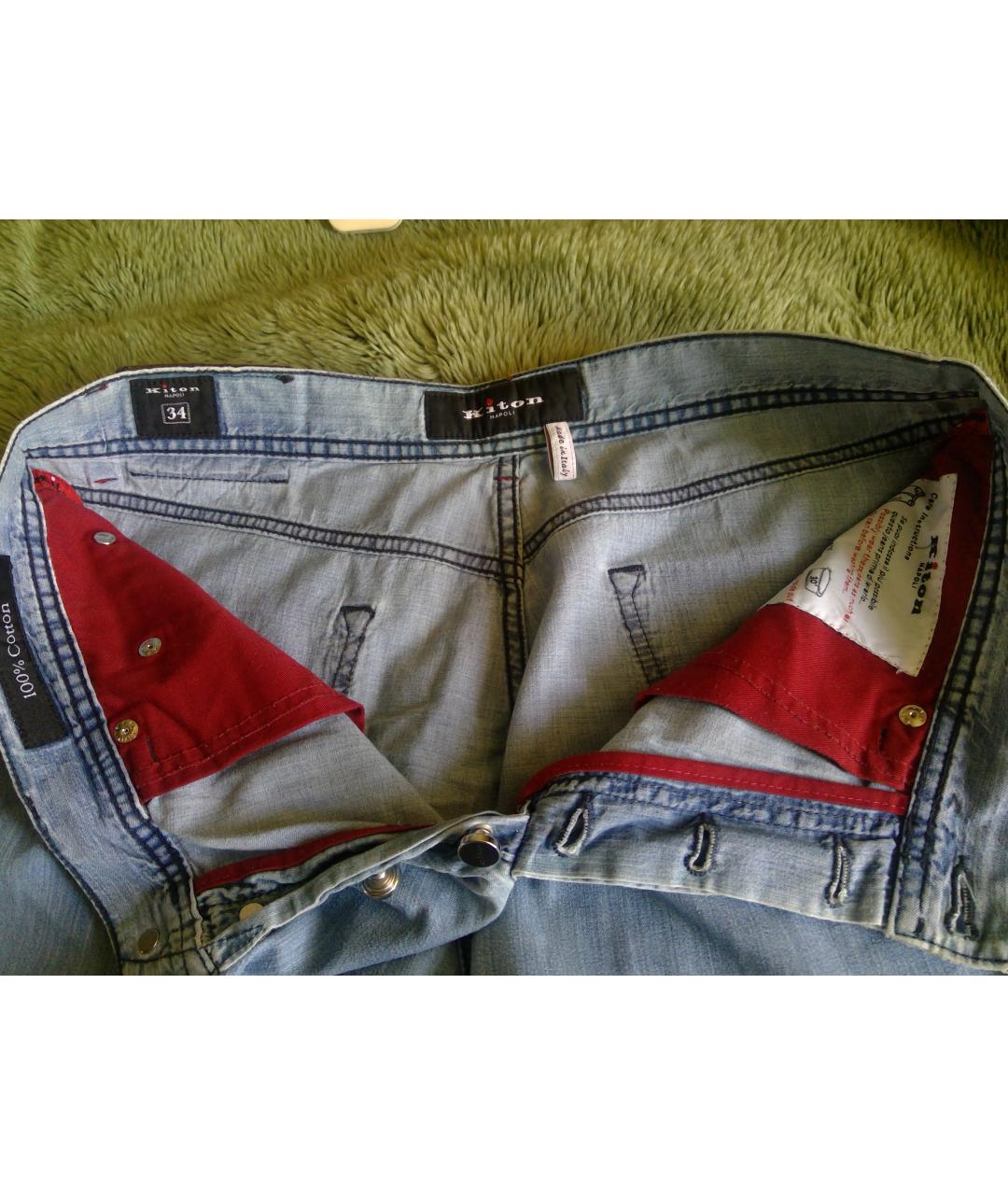 KITON Голубые хлопковые прямые джинсы, фото 9