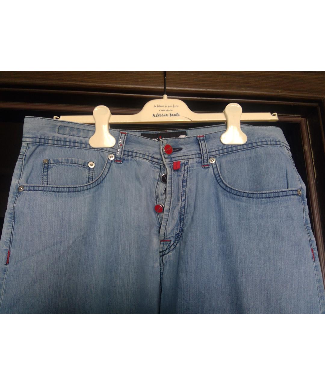 KITON Голубые хлопковые прямые джинсы, фото 4