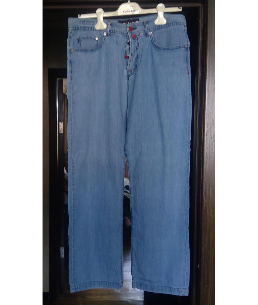 KITON Голубые хлопковые прямые джинсы, фото 10