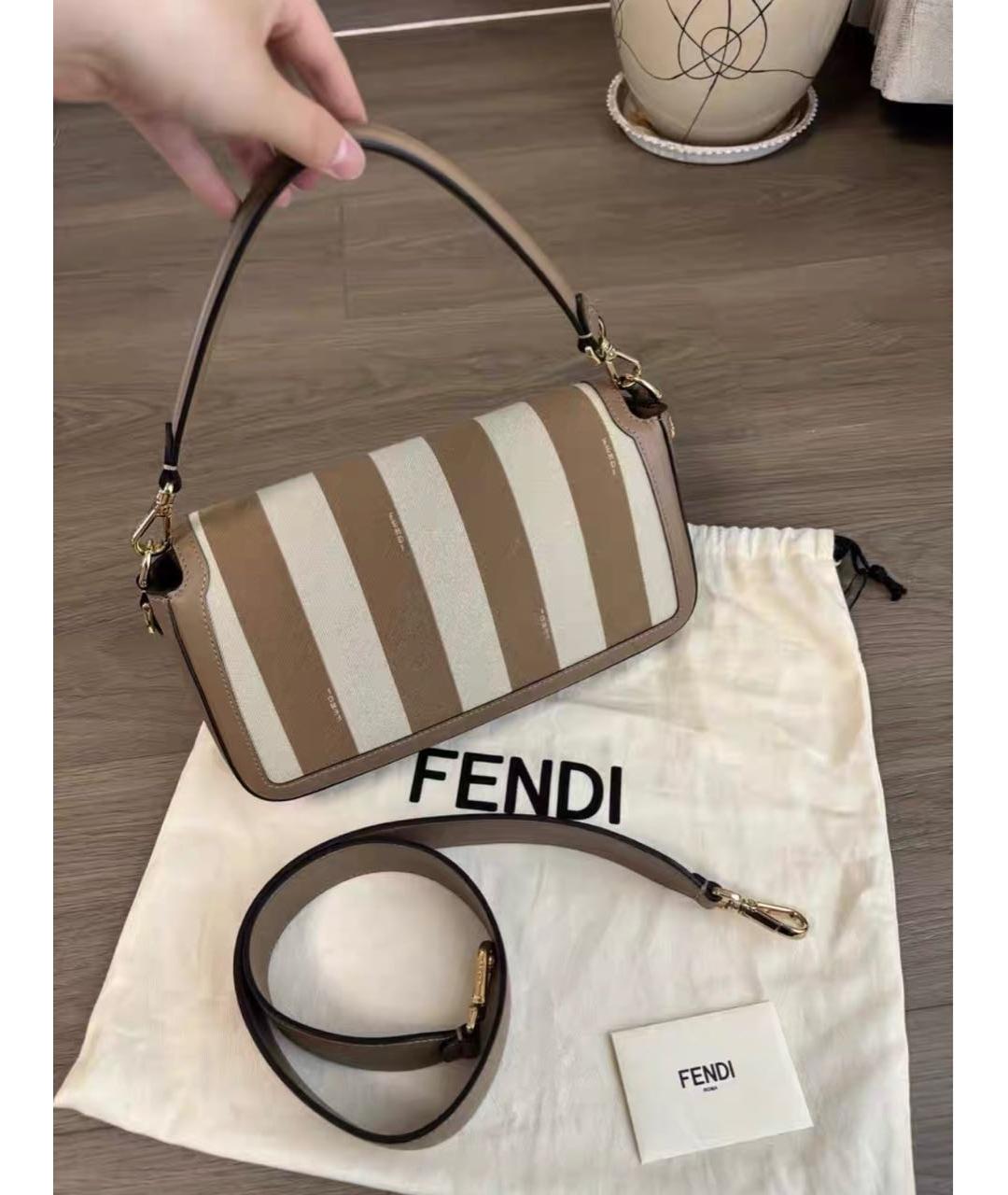 FENDI Бежевая тканевая сумка через плечо, фото 3