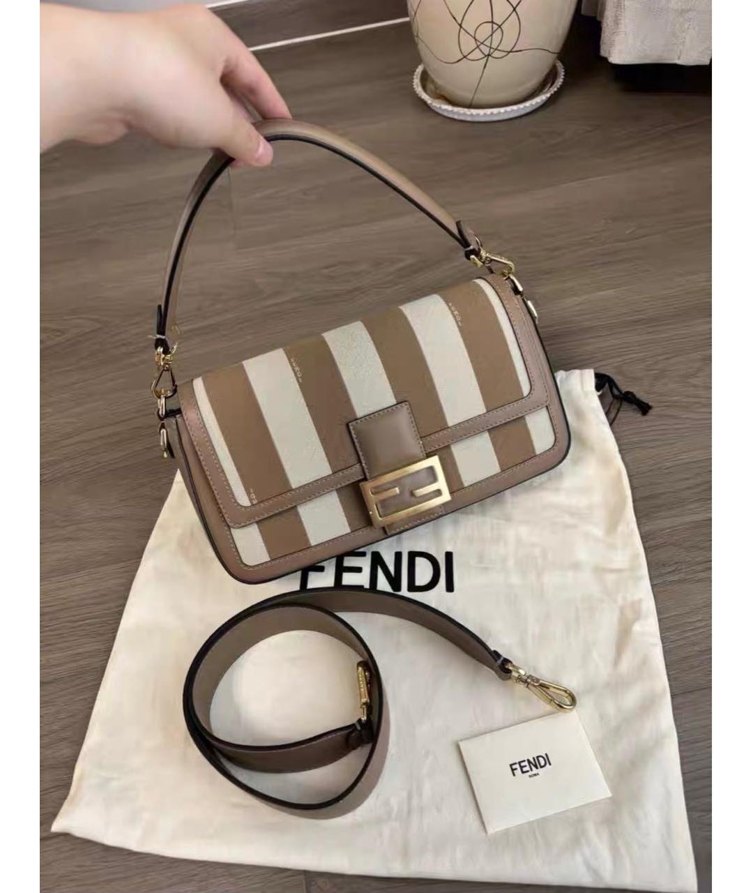 FENDI Бежевая тканевая сумка через плечо, фото 2