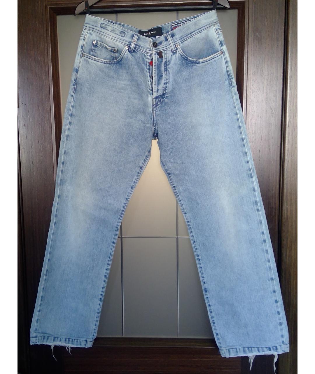 KITON Голубые хлопковые прямые джинсы, фото 10