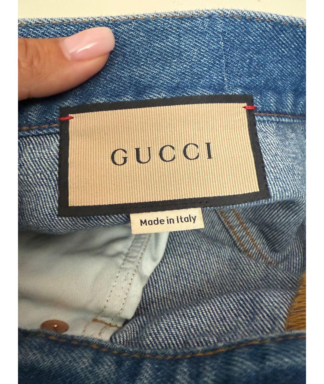 GUCCI Голубые хлопковые джинсы клеш, фото 4