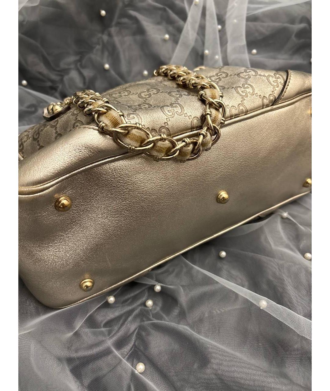 GUCCI Золотая кожаная сумка с короткими ручками, фото 3