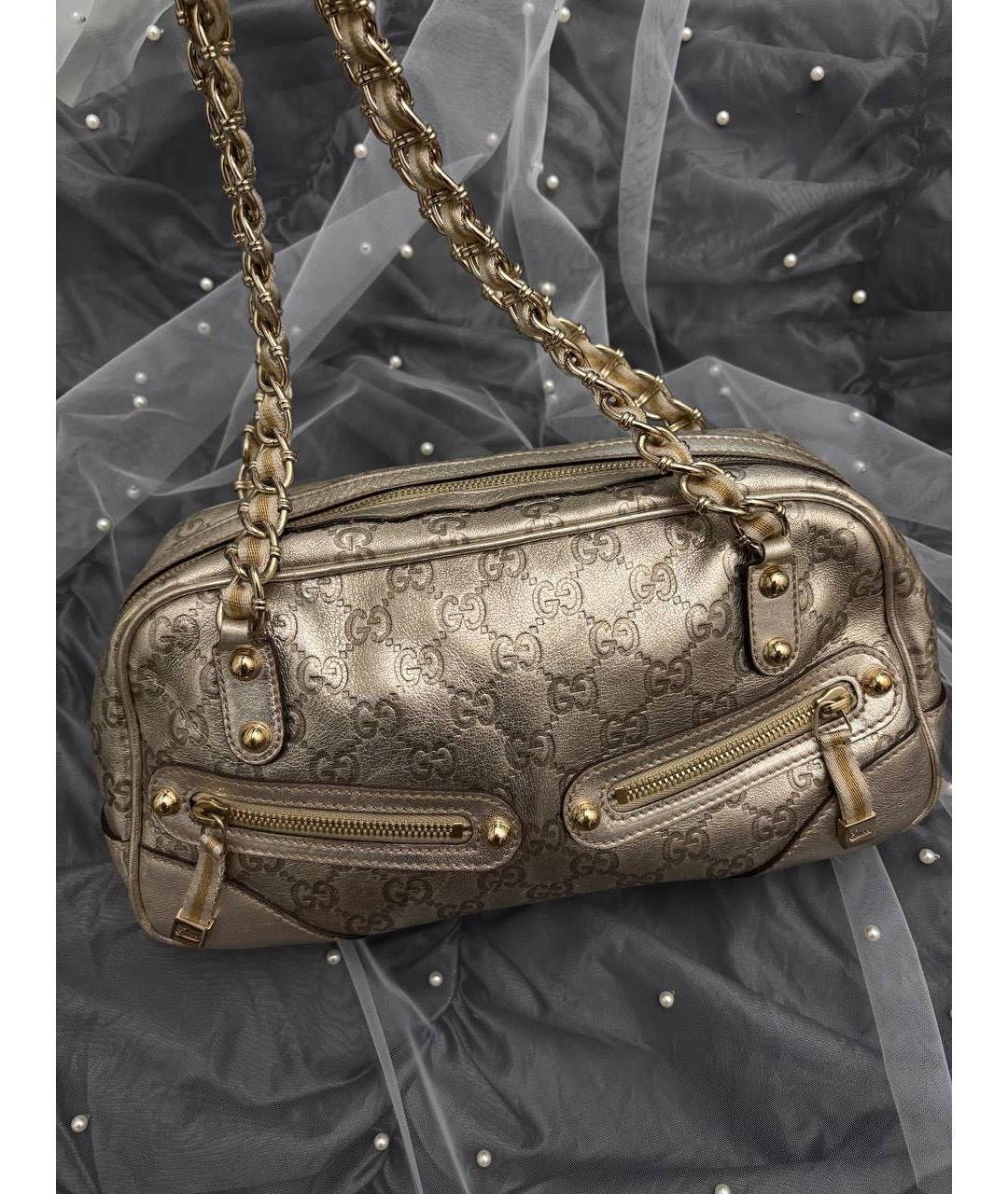 GUCCI Золотая кожаная сумка с короткими ручками, фото 7