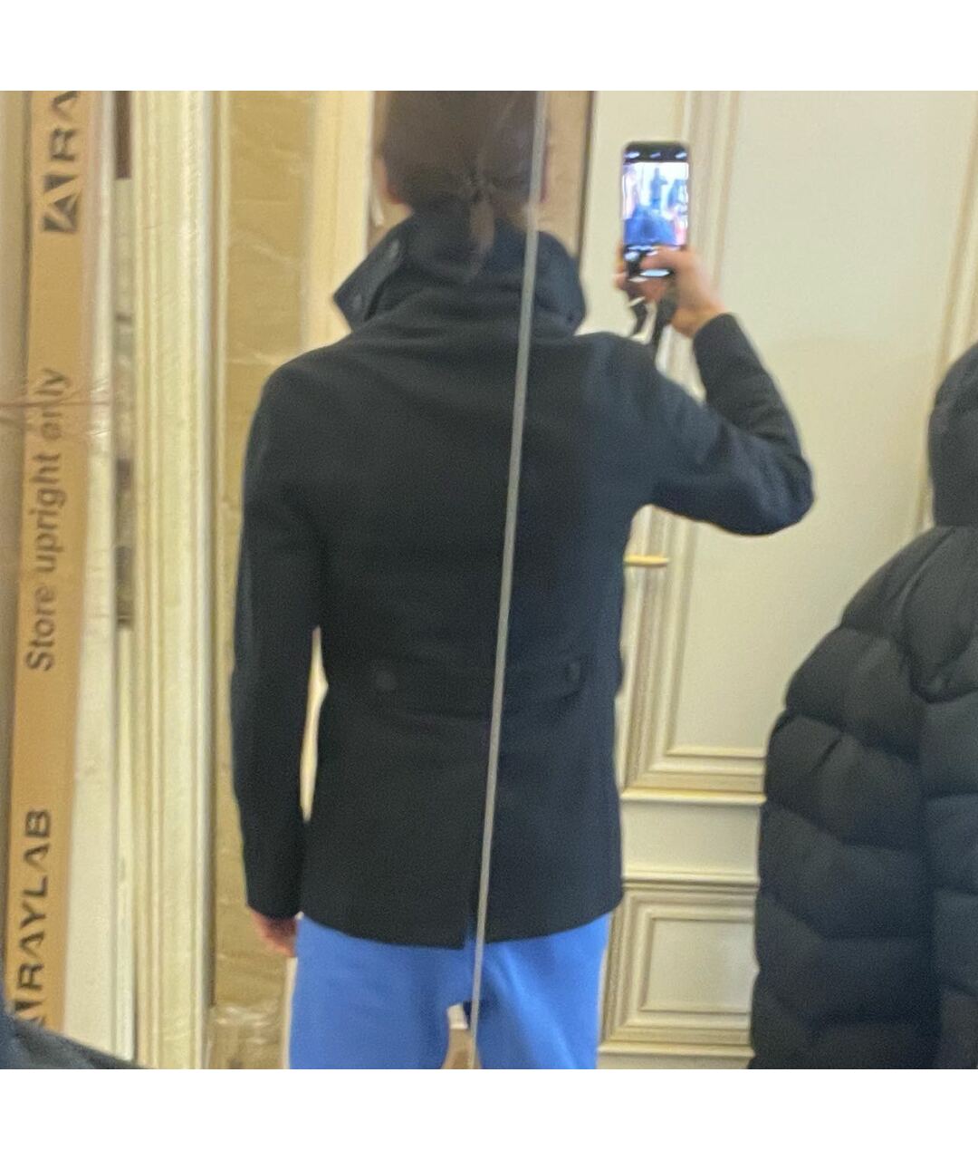 BURBERRY BRIT Темно-синее шерстяное пальто, фото 6