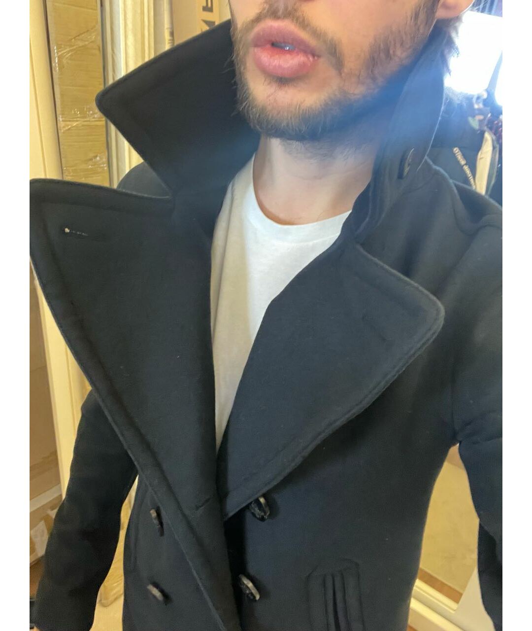 BURBERRY BRIT Темно-синее шерстяное пальто, фото 7