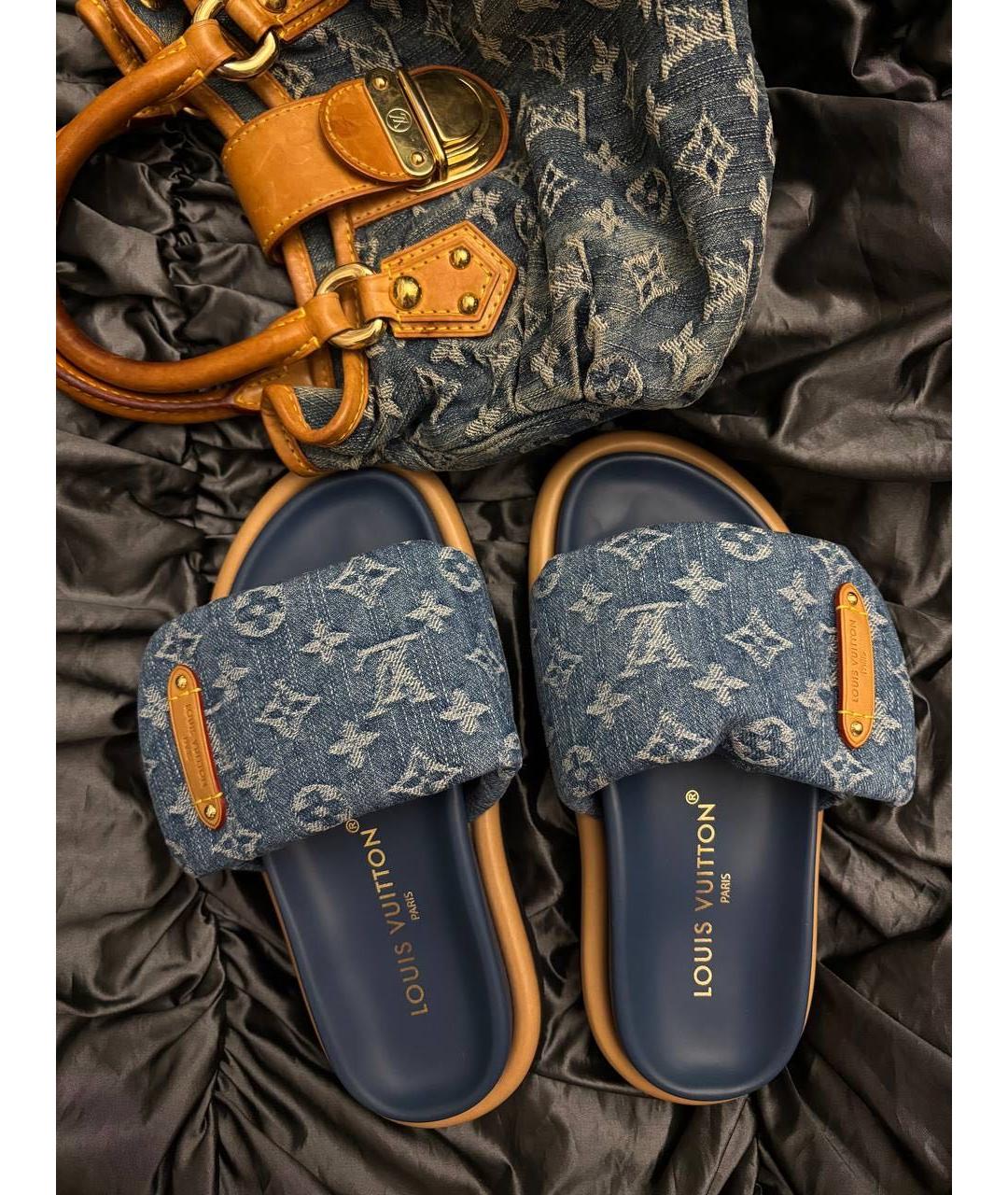 LOUIS VUITTON Синие текстильные сандалии, фото 2