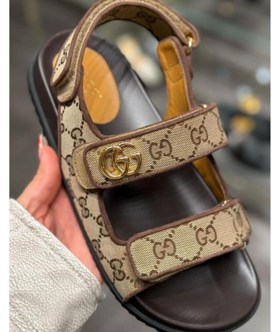 GUCCI Коричневые кожаные сандалии, фото 4