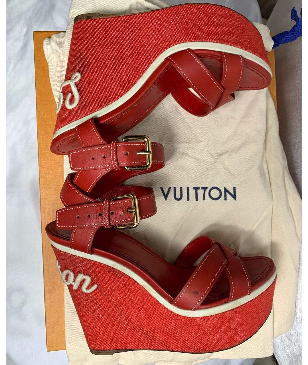 LOUIS VUITTON Красные кожаные босоножки, фото 8