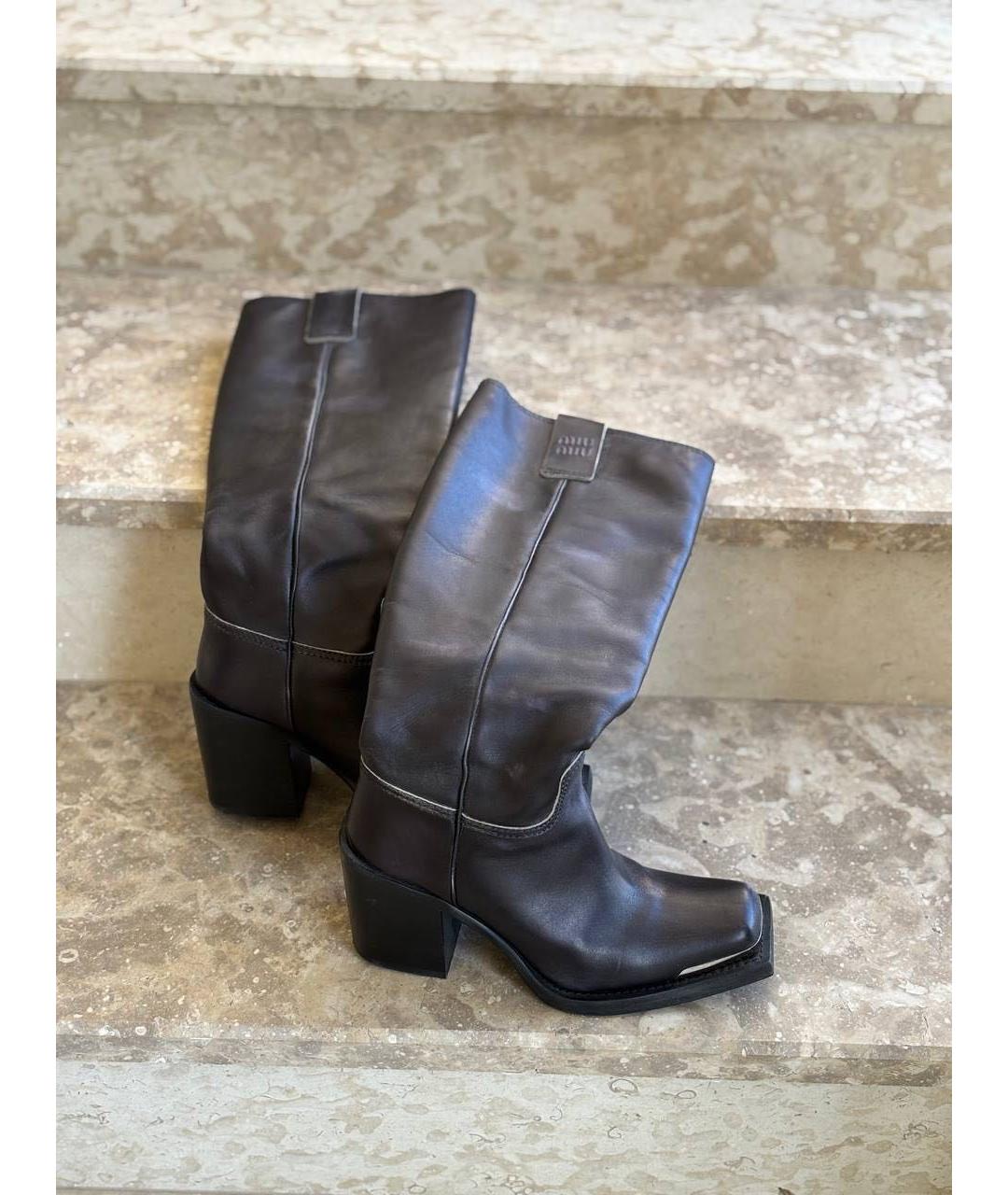 MIU MIU Черные кожаные сапоги, фото 4