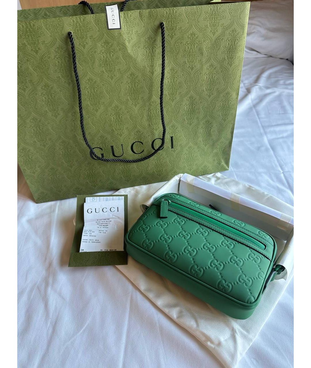 GUCCI Зеленая кожаная барсетка, фото 2