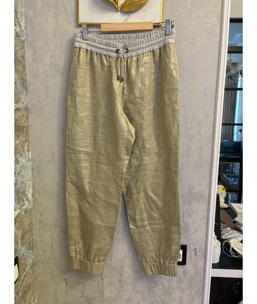 BRUNELLO CUCINELLI Золотые хлопковые прямые брюки, фото 4