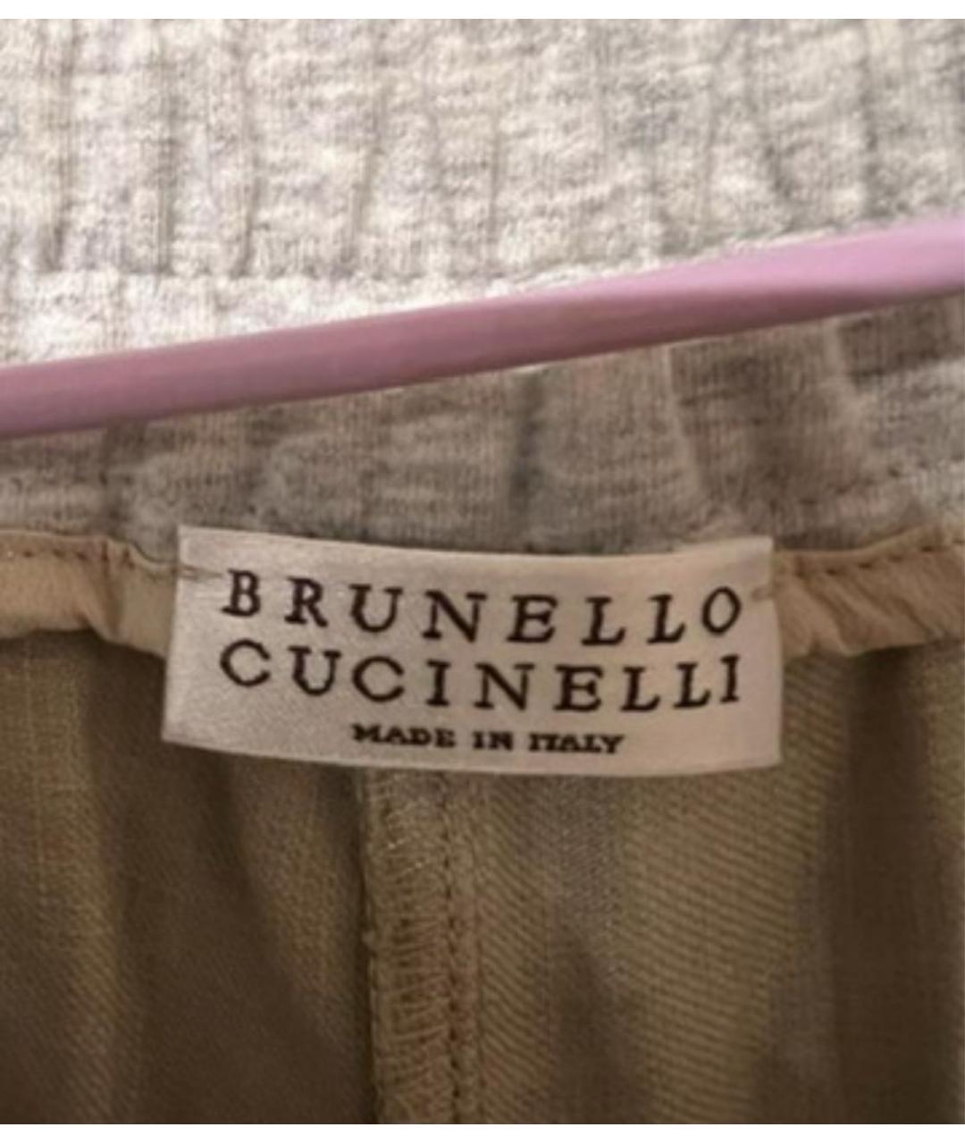 BRUNELLO CUCINELLI Золотые хлопковые прямые брюки, фото 3