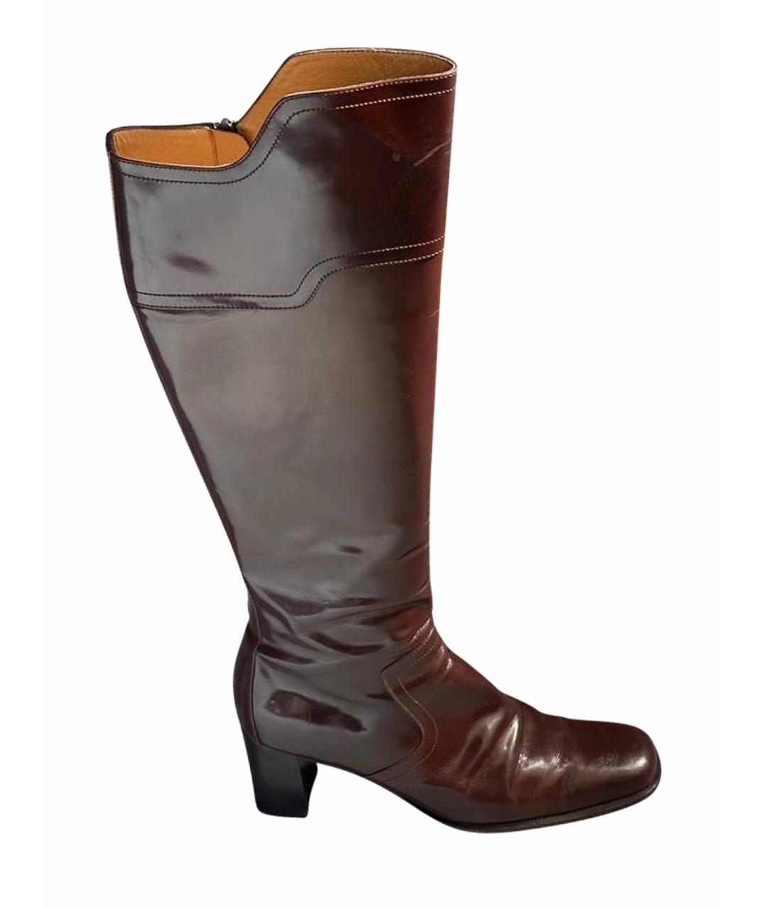 HERMES Бордовые кожаные сапоги, фото 1