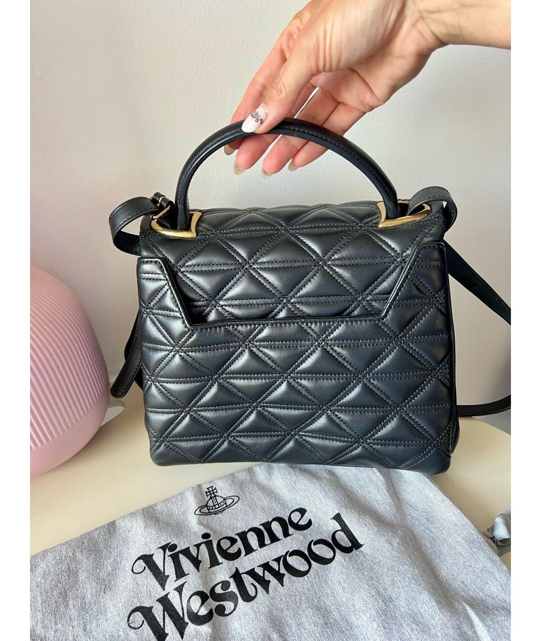 VIVIENNE WESTWOOD Черная кожаная сумка с короткими ручками, фото 2