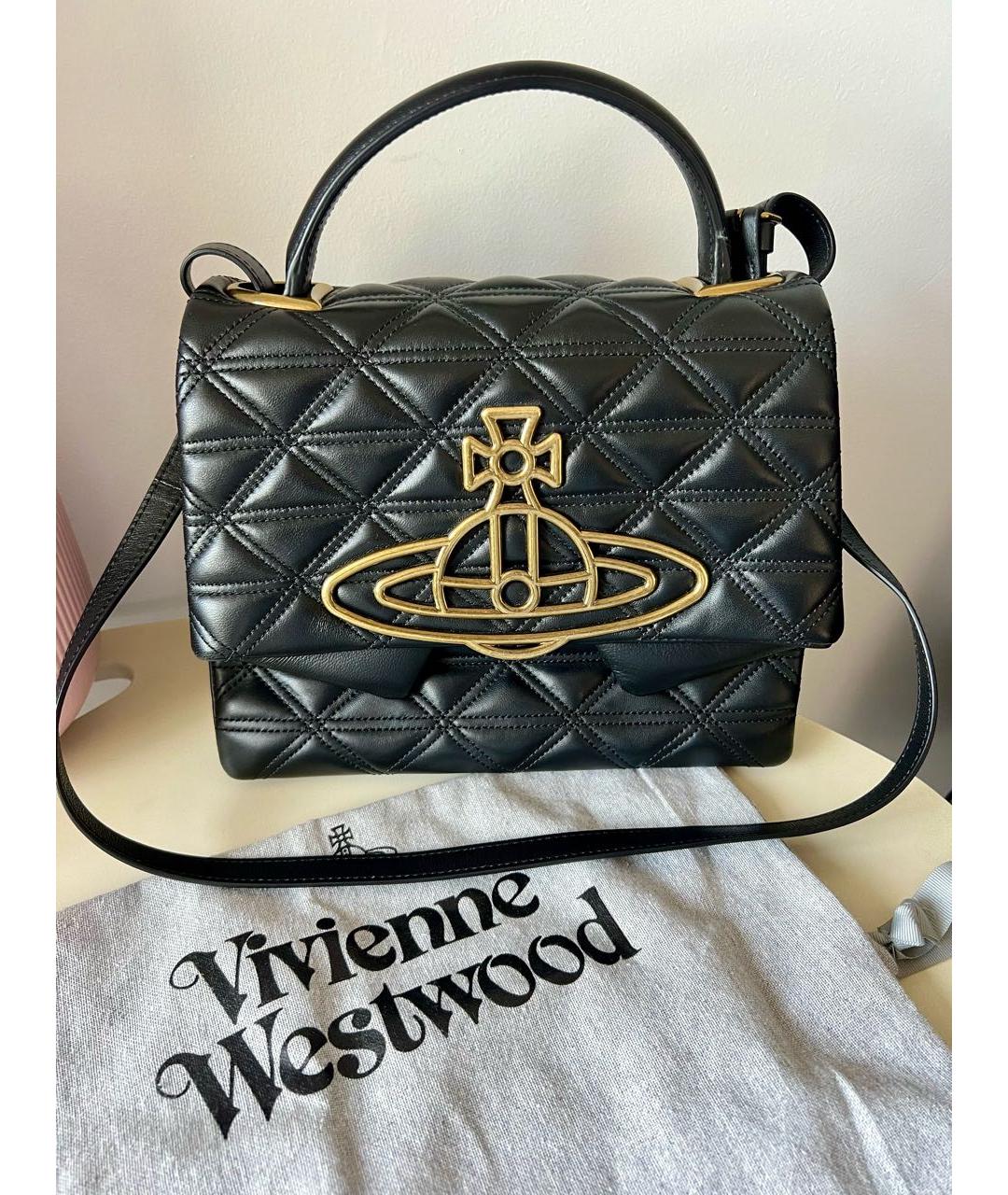 VIVIENNE WESTWOOD Черная кожаная сумка с короткими ручками, фото 7