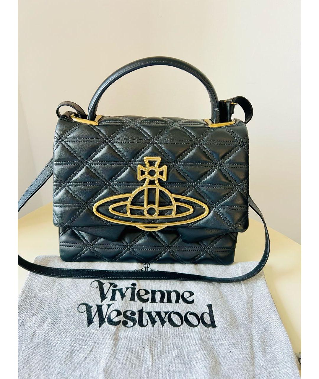 VIVIENNE WESTWOOD Черная кожаная сумка с короткими ручками, фото 6