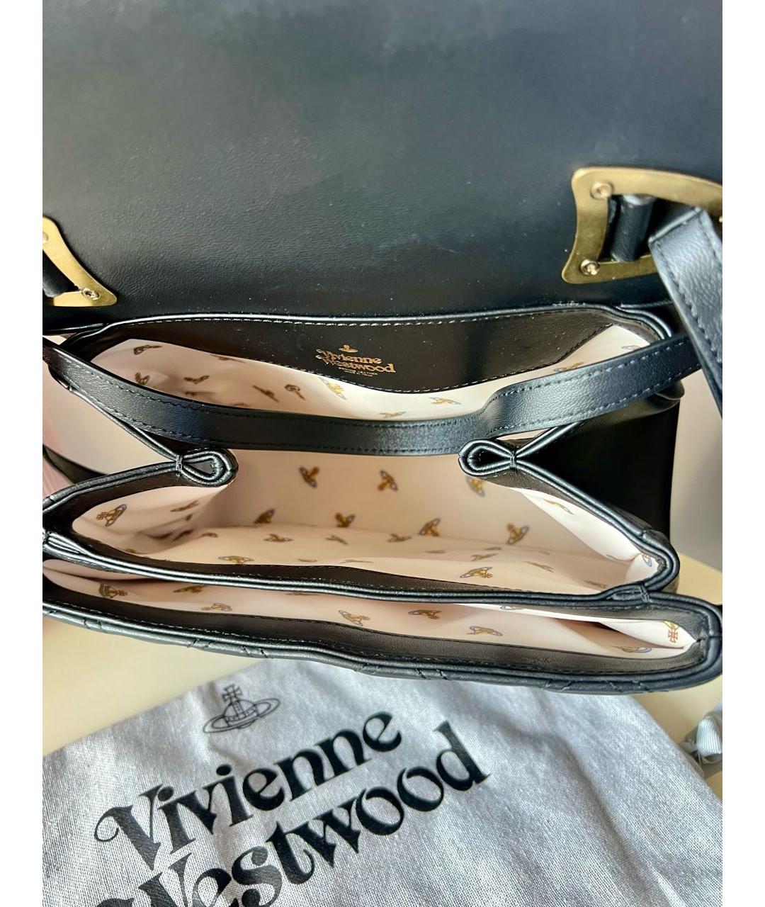 VIVIENNE WESTWOOD Черная кожаная сумка с короткими ручками, фото 3