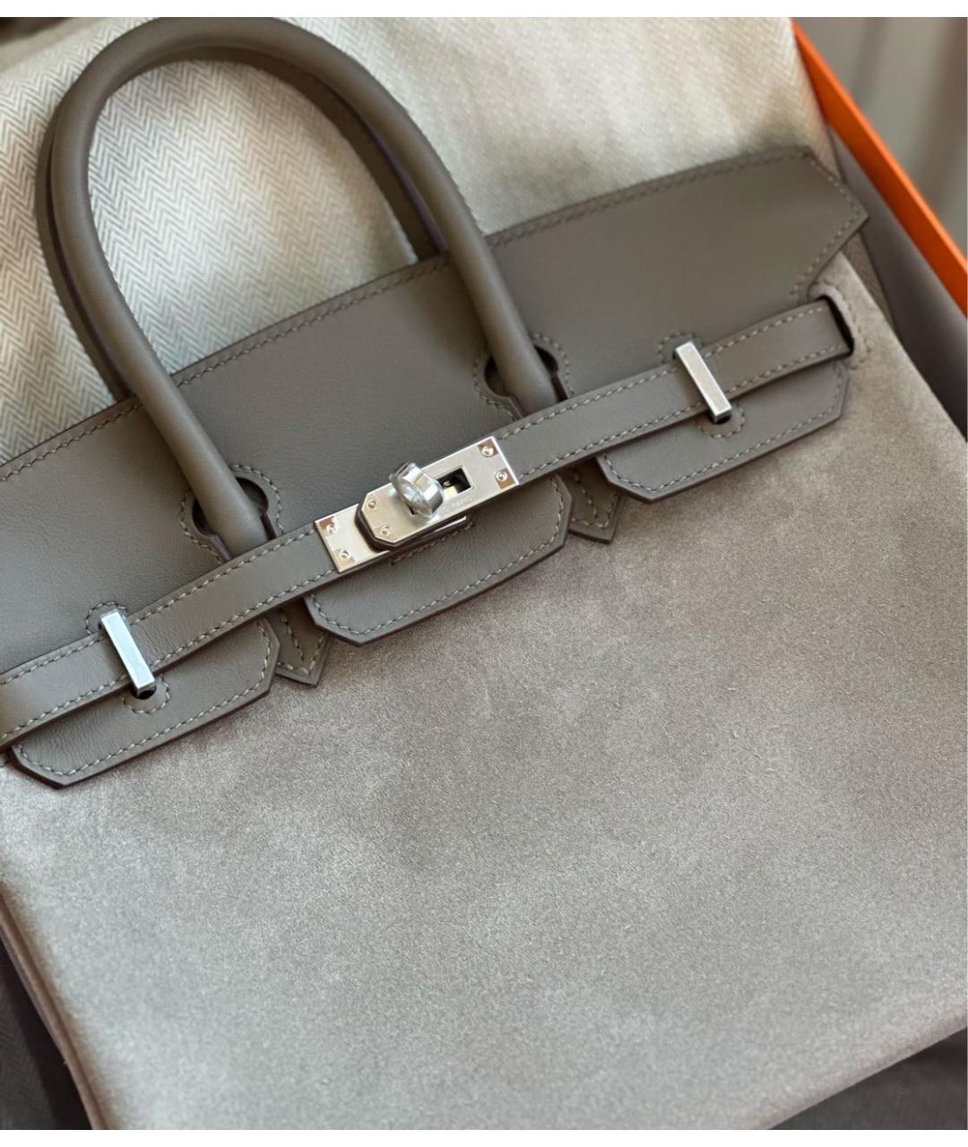 HERMES Серая замшевая сумка с короткими ручками, фото 4