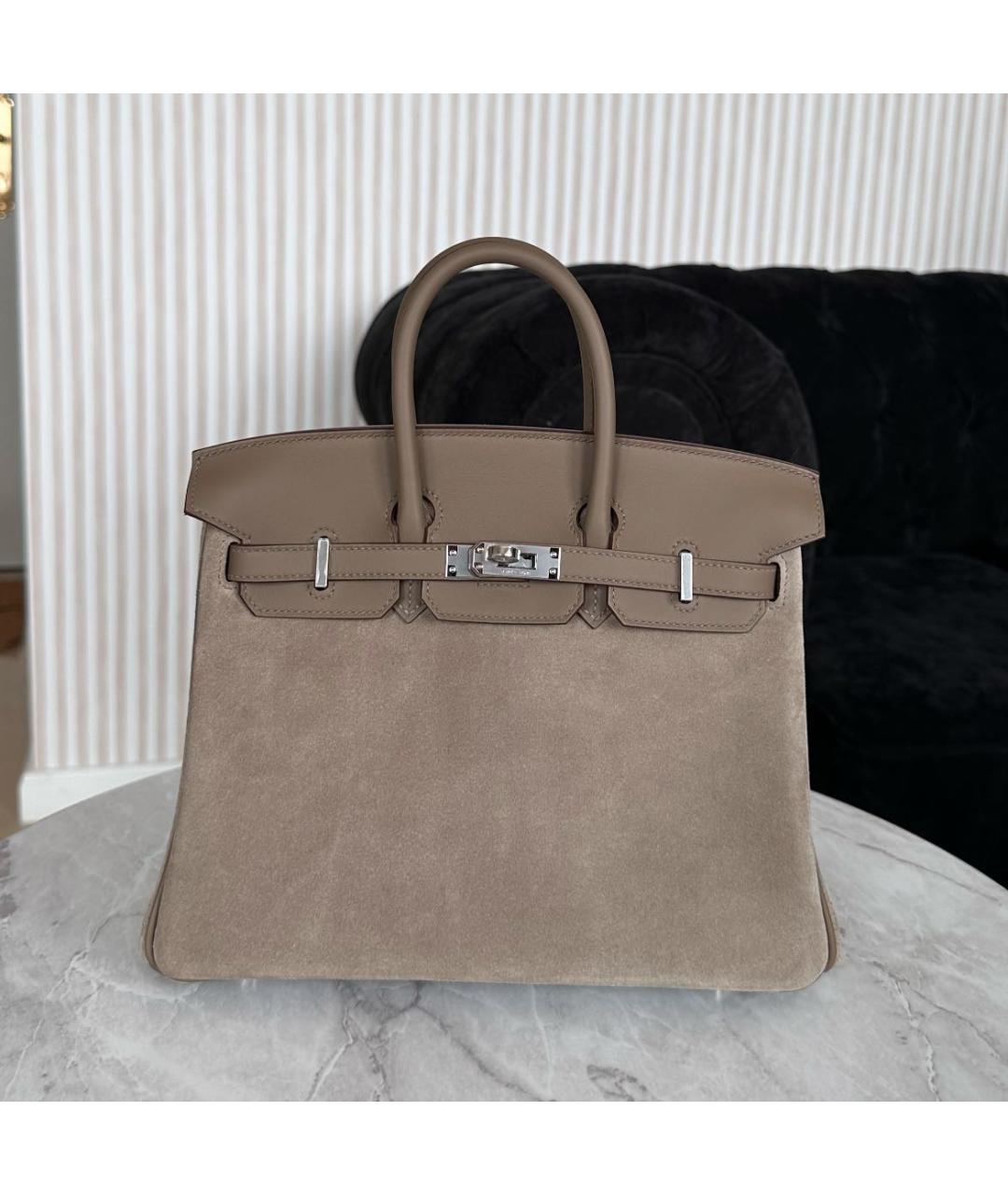 HERMES Серая замшевая сумка с короткими ручками, фото 5