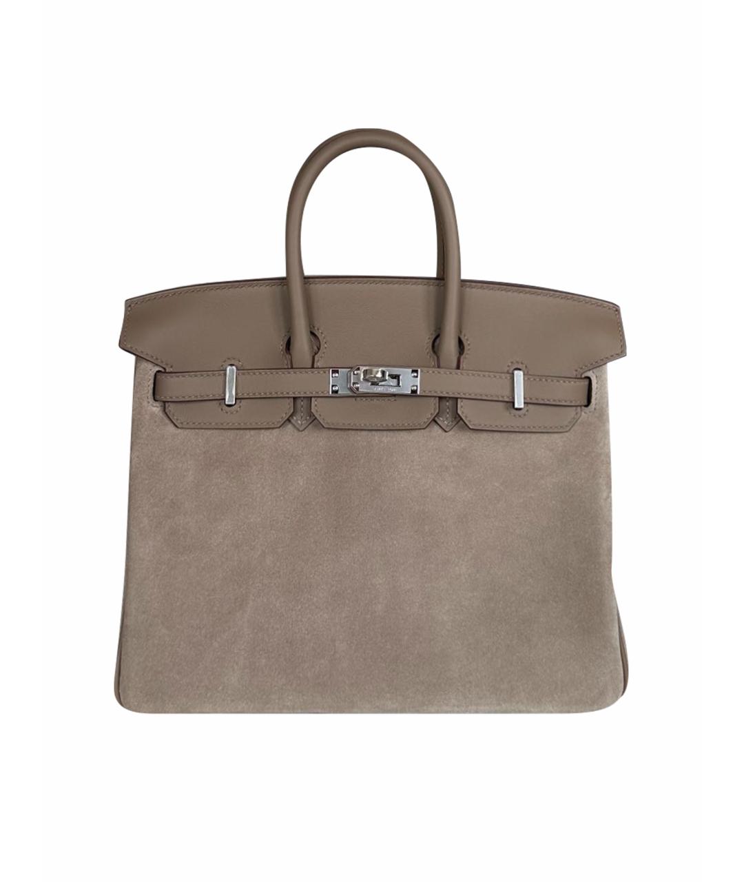 HERMES Серая замшевая сумка с короткими ручками, фото 1