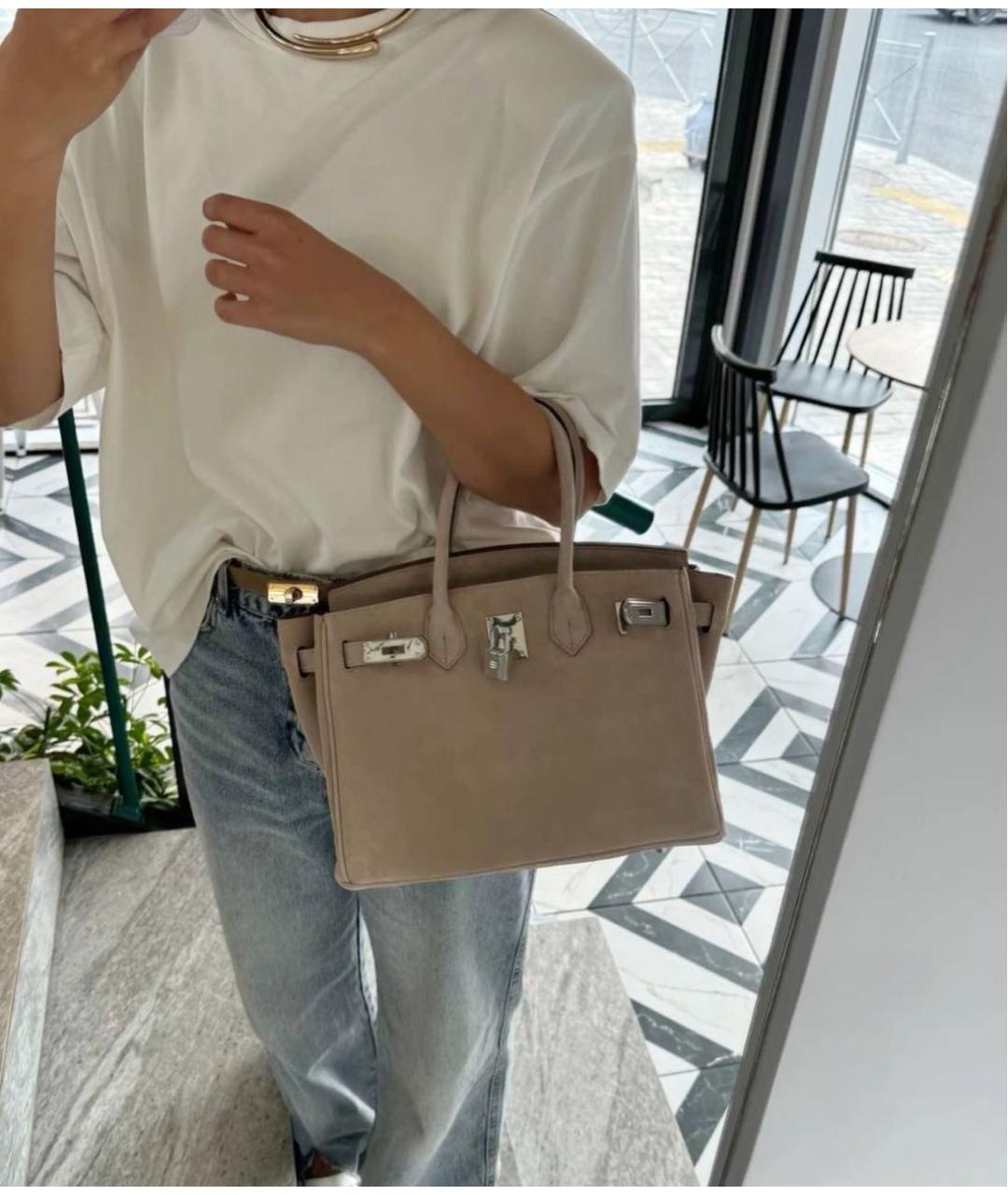 HERMES Серая замшевая сумка с короткими ручками, фото 3