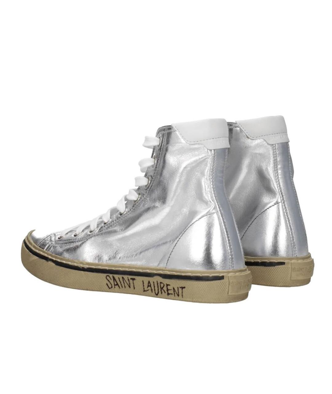 SAINT LAURENT Серебряные кожаные высокие кроссовки / кеды, фото 4