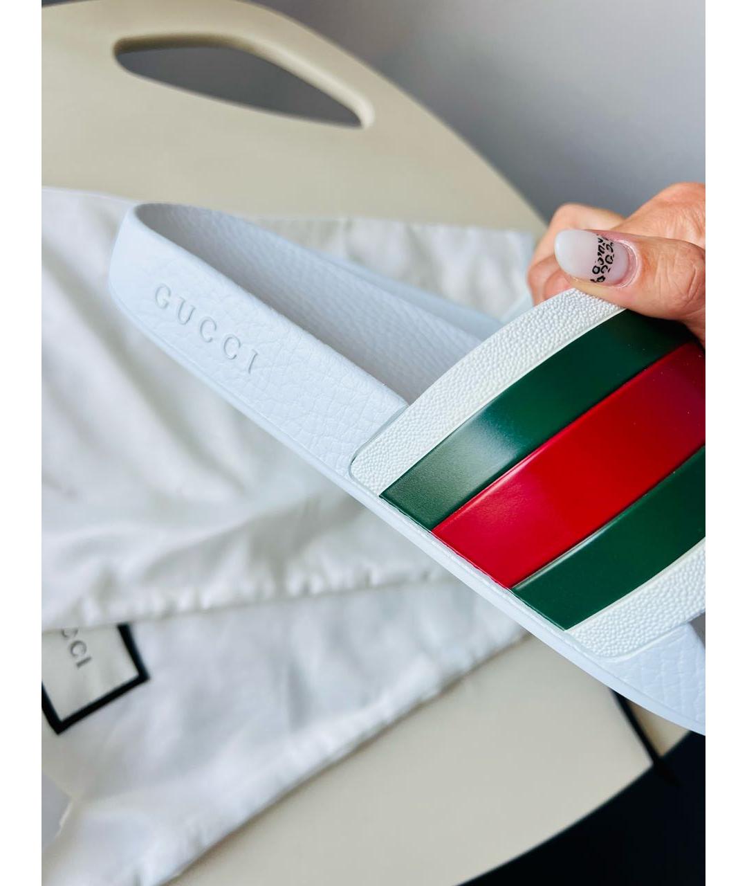 GUCCI Белые резиновые шлепанцы, фото 7