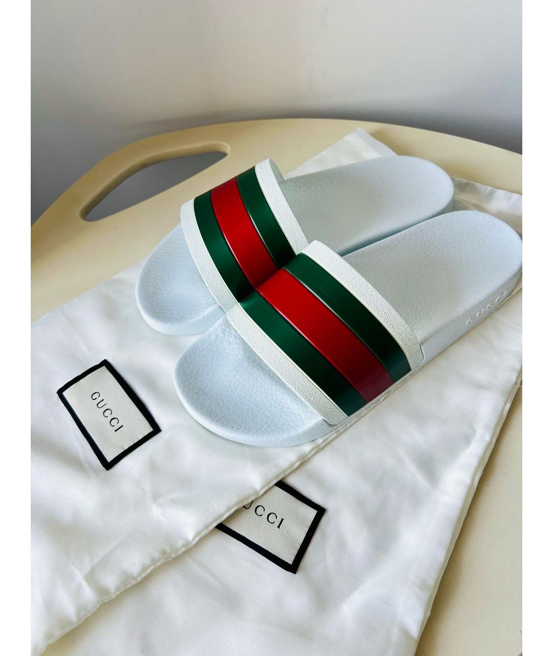 GUCCI Белые резиновые шлепанцы, фото 2