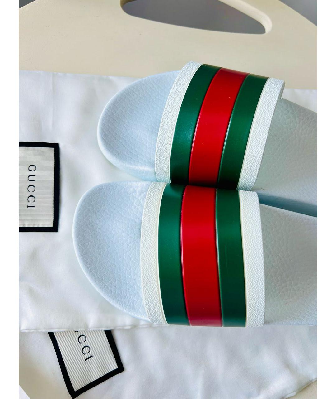 GUCCI Белые резиновые шлепанцы, фото 6