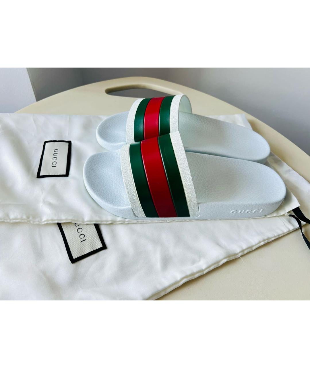 GUCCI Белые резиновые шлепанцы, фото 3