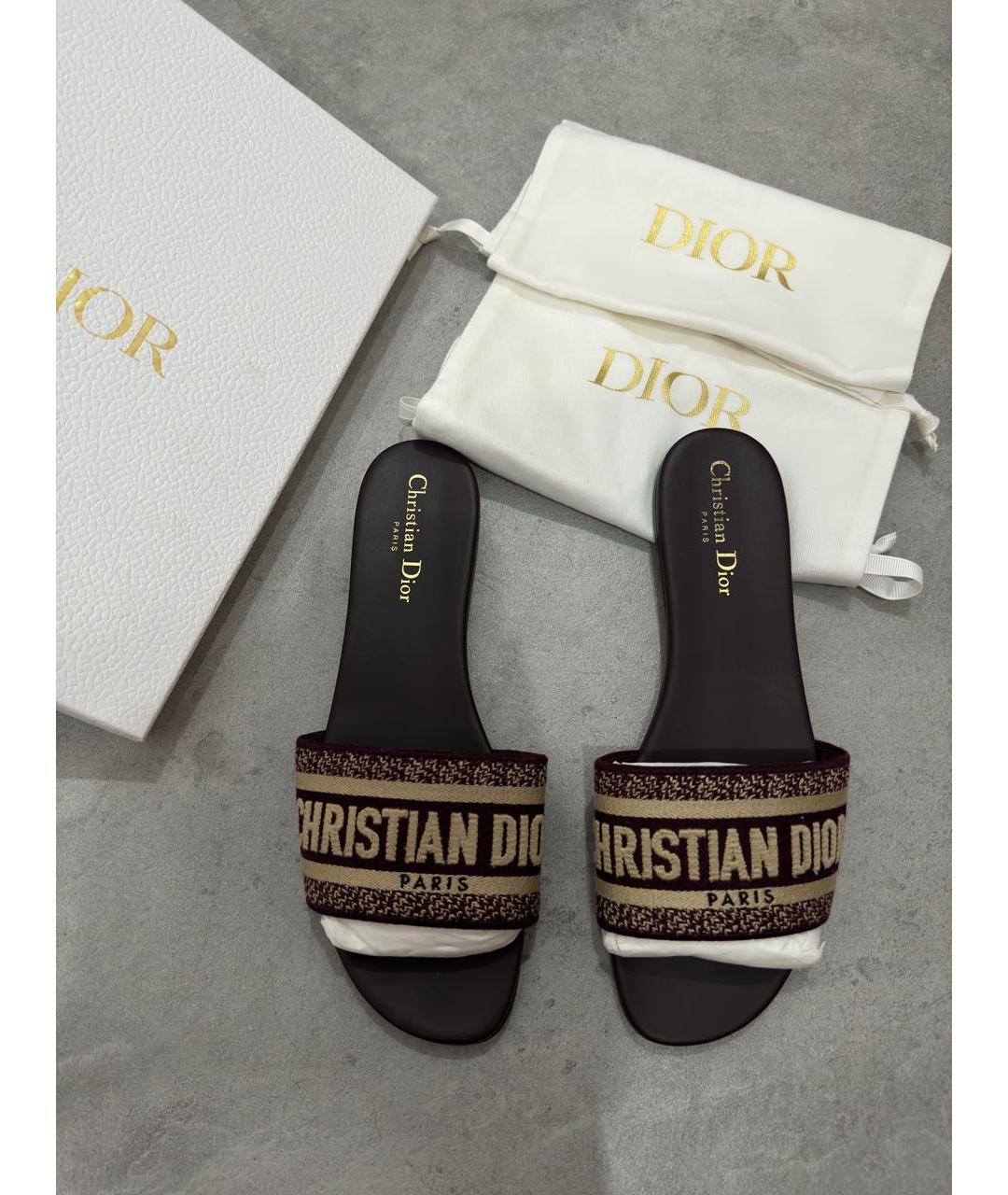 CHRISTIAN DIOR Бордовые кожаные шлепанцы, фото 2
