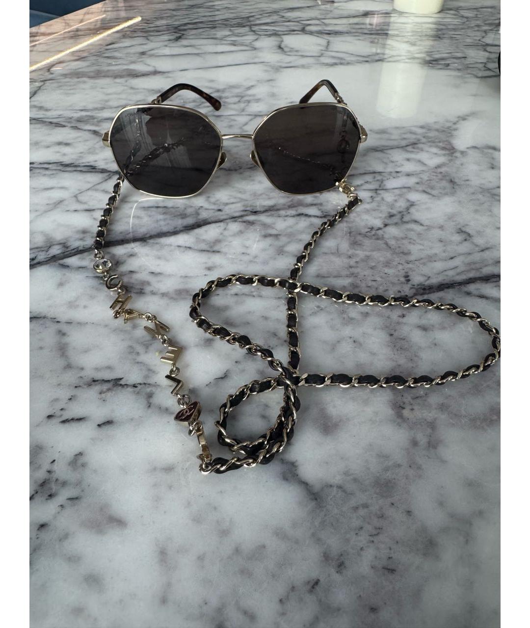 CHANEL Золотые металлические солнцезащитные очки, фото 3