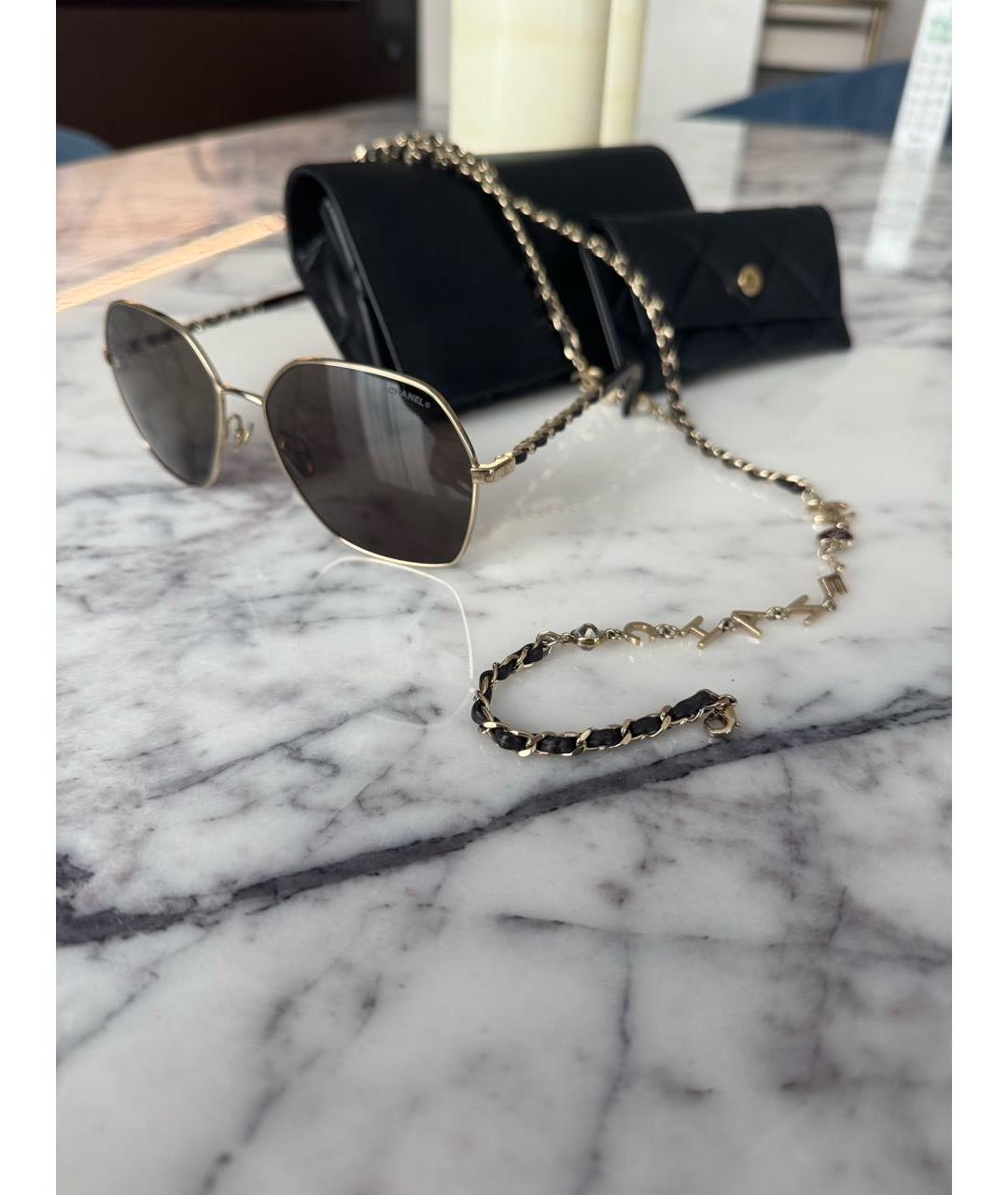 CHANEL Золотые металлические солнцезащитные очки, фото 2