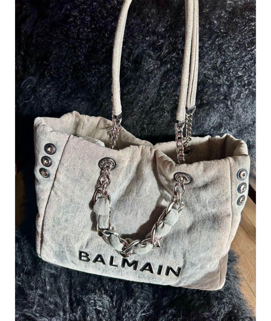 BALMAIN Серая деним сумка тоут, фото 5
