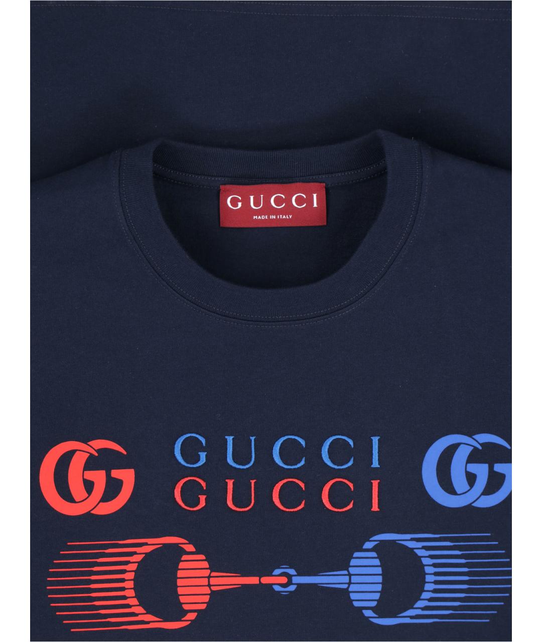 GUCCI Синяя хлопковая футболка, фото 3