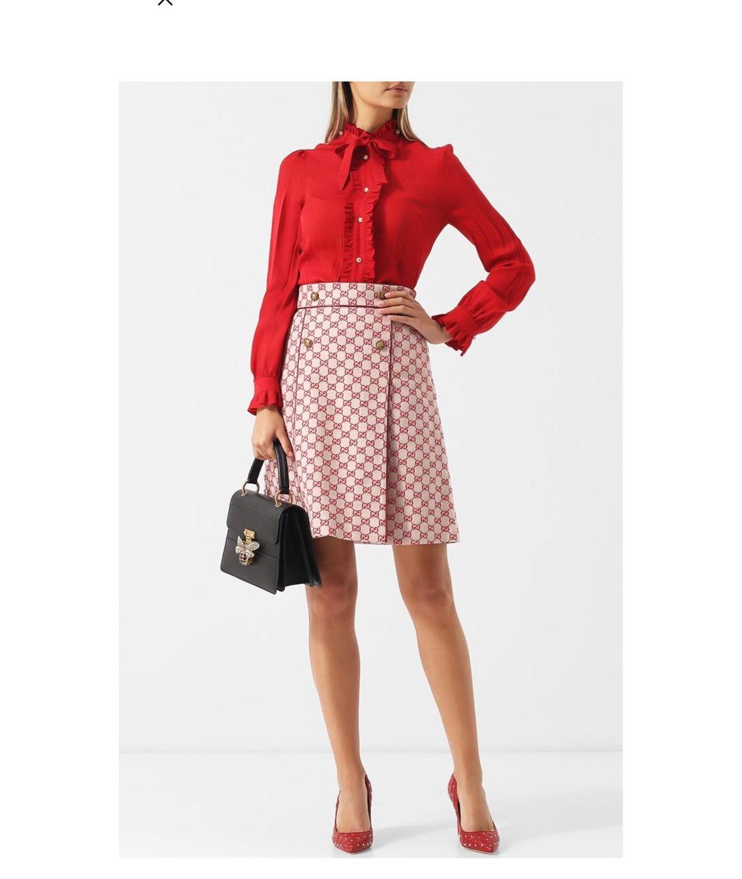 GUCCI Красная хлопковая юбка миди, фото 2