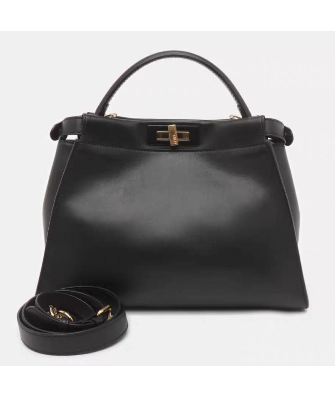 FENDI Черная кожаная сумка тоут, фото 7